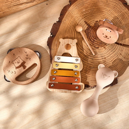 Bear-Themed Baby Musical Instrument Set – 5-Piece Montessori Music Toys