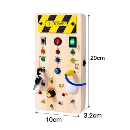 Montessori Wooden Busy Board – LED Light Switches, Buttons & Sensory Learning Panel