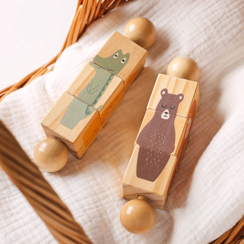 Montessori Wooden Rotating Animal Rattle – Early Learning Sensory Toy for Babies & Toddlers