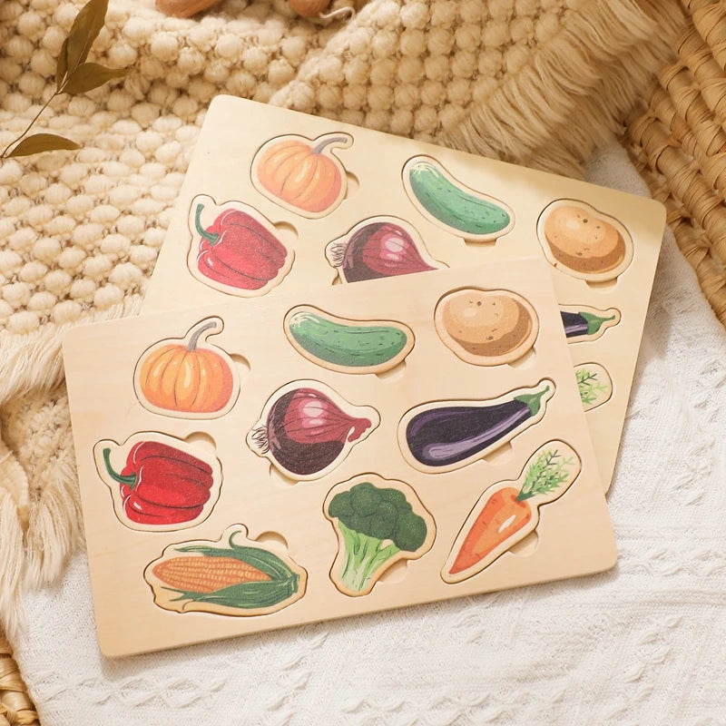 Montessori Wooden Toddler Puzzle Set – Animals, Vegetables & Ocean Themes