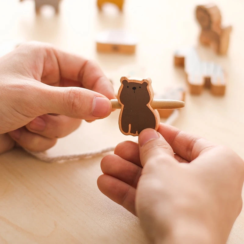 Wooden Animal Lacing Toy for Toddlers - Montessori Fine Motor Skills Activity