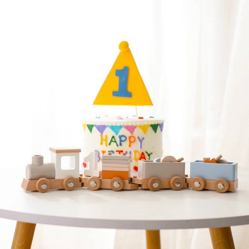 Wooden Birthday Train Set – Number Display 1–5 for Baby & Toddler Celebrations