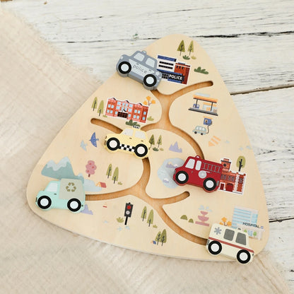 Wooden Vehicle Sliding Puzzle for Toddlers – Educational Montessori Traffic Toy