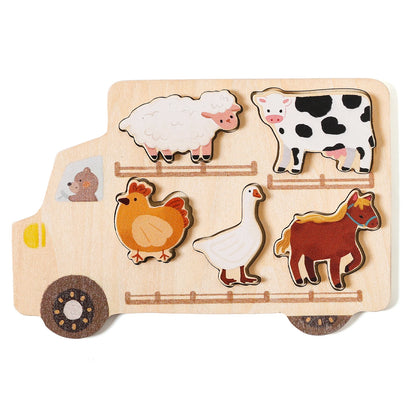 Montessori Wooden Animal & Vehicle Puzzle Set