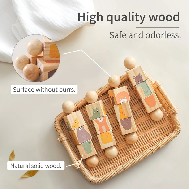 Montessori Wooden Rotating Animal Rattle – Early Learning Sensory Toy for Babies & Toddlers