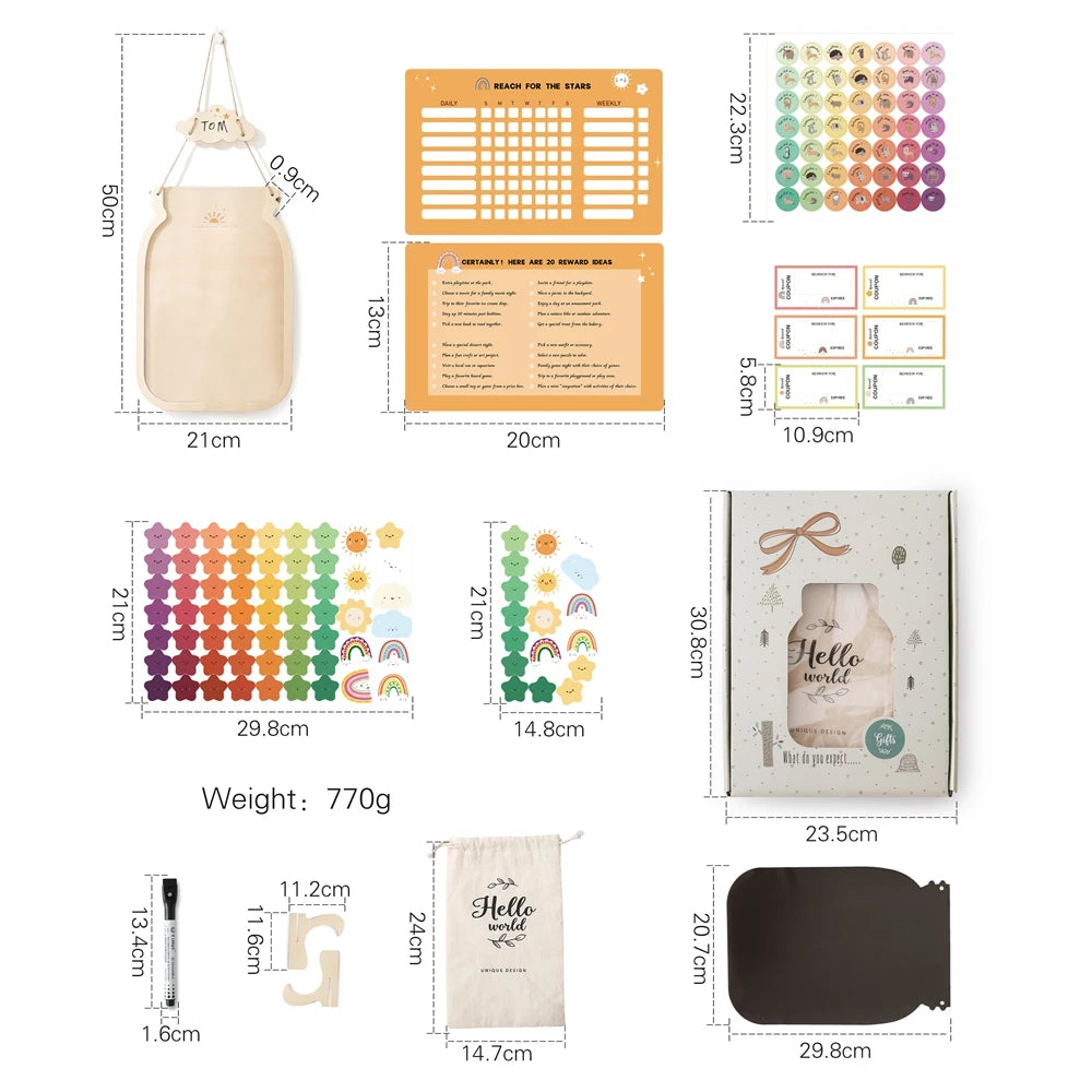 Wooden Reward Jar for Kids – Behavior Chart with Tokens, Habit Tracker & Coupons