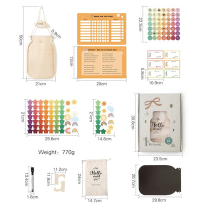 Wooden Reward Jar for Kids – Behavior Chart with Tokens, Habit Tracker & Coupons