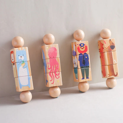 Wooden Rotating Animal Puzzle - Montessori Toddler Matching Toy