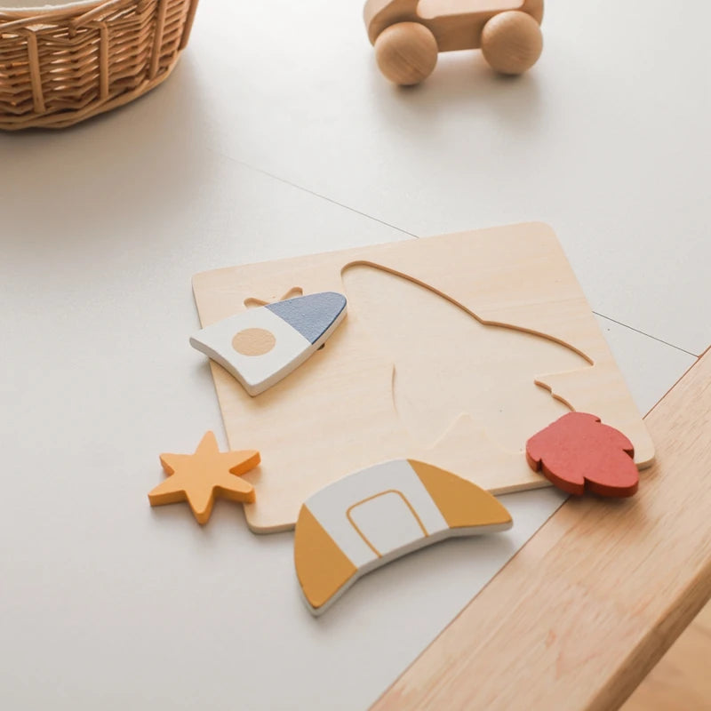 Wooden Space Puzzle Set for Toddlers – Planet, Rocket & Astronaut Educational Toy