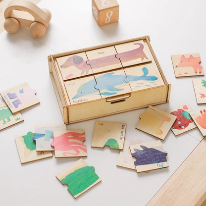 48-Piece Wooden Matching Puzzle – Animal & Character Learning Set for Toddlers
