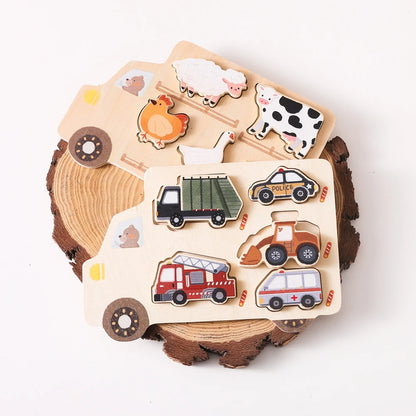 Toddler Learning Puzzle – Chunky Wooden Animal & Vehicle Matching Boards
