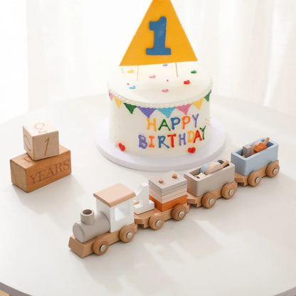 Wooden Birthday Train Set – Number Display 1–5 for Baby & Toddler Celebrations