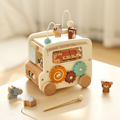 Wooden Montessori Activity Bus  – Sensory and Motor Skills Toddlers