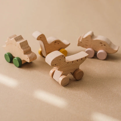 Montessori Wooden Dinosaur Push Toy Set – Rolling Dinos for Toddlers & Kids