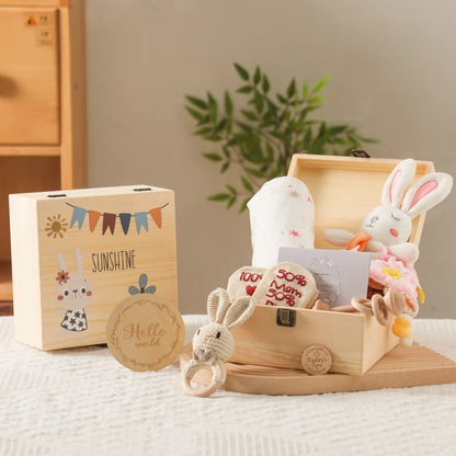 Deluxe Newborn Baby Gift Box – Plush Animal, Swaddle, Rattle & Keepsakes