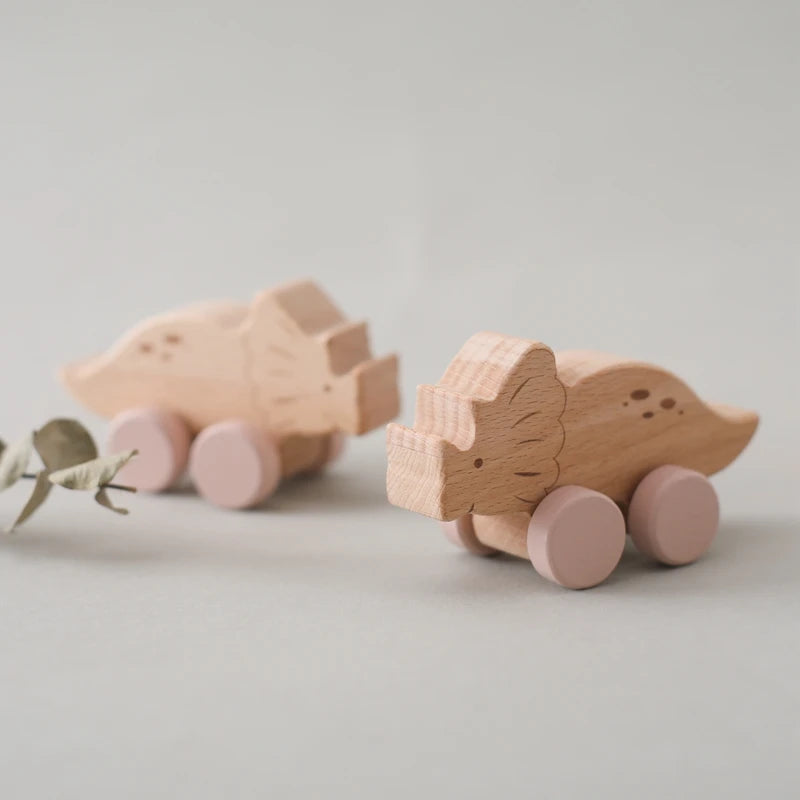 Montessori Wooden Dinosaur Push Toy Set – Rolling Dinos for Toddlers & Kids