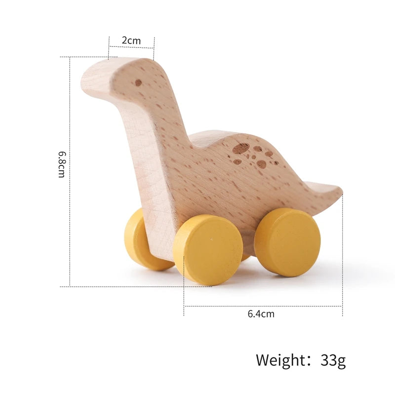 Montessori Wooden Dinosaur Push Toy Set – Rolling Dinos for Toddlers & Kids