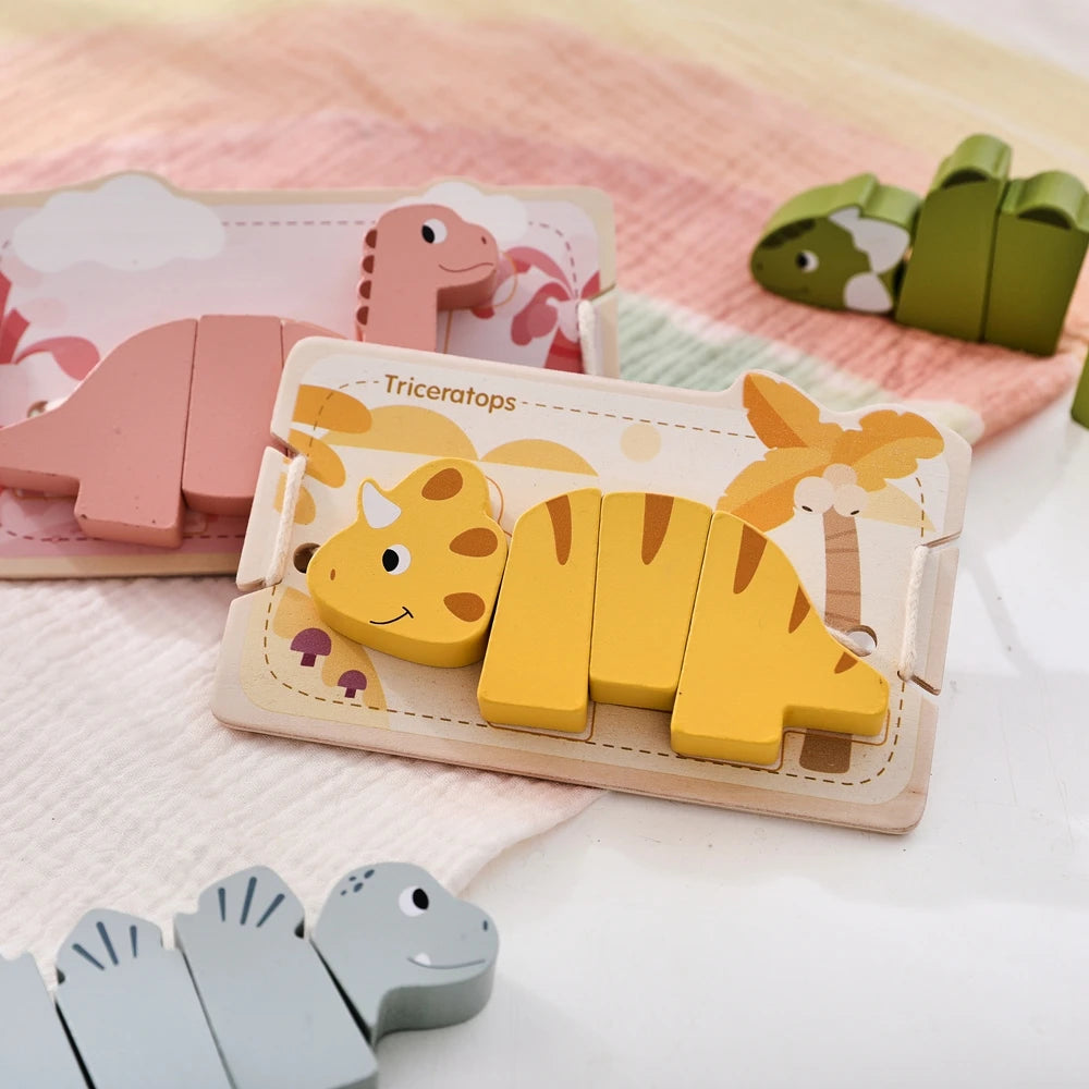 Wooden Dinosaur Lacing Puzzle – Montessori Fine Motor Toy for Toddlers