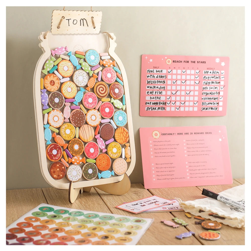 Wooden Reward Jar for Kids – Behavior Chart with Tokens, Habit Tracker & Coupons