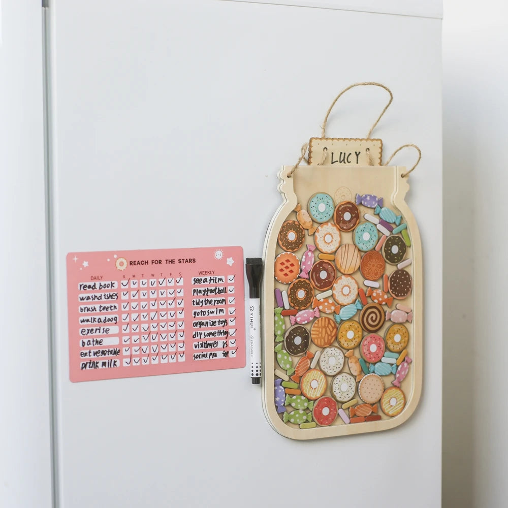 Wooden Reward Jar for Kids – Behavior Chart with Tokens, Habit Tracker & Coupons
