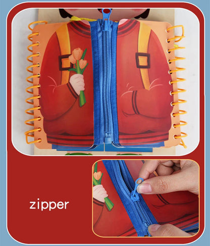 Montessori Dressing Skills Busy Board Book – Practical Life Learning Toy