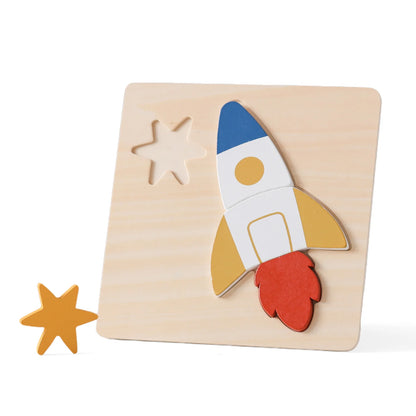 Wooden Space Puzzle Set for Toddlers – Planet, Rocket & Astronaut Educational Toy