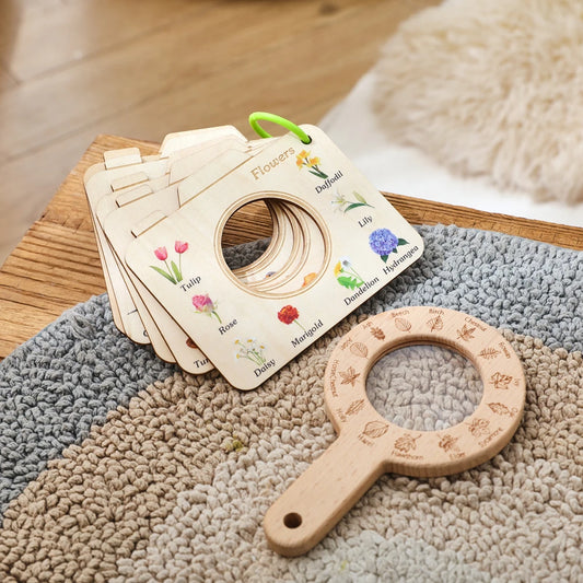 Wooden Flower & Leaf Discovery Set for Kids – Montessori Nature Exploration Toy