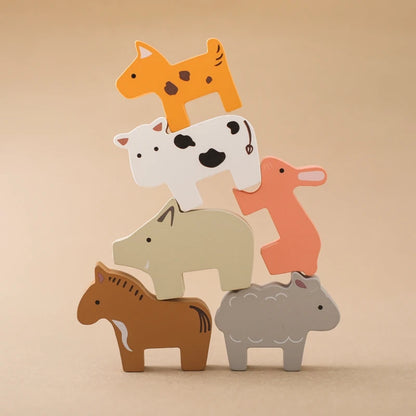 Montessori Wooden Pull Train with Animals – 2-in-1 Stacking & Rolling Toy Set