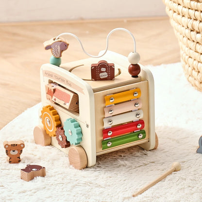 Wooden Montessori Activity Bus  – Sensory and Motor Skills Toddlers