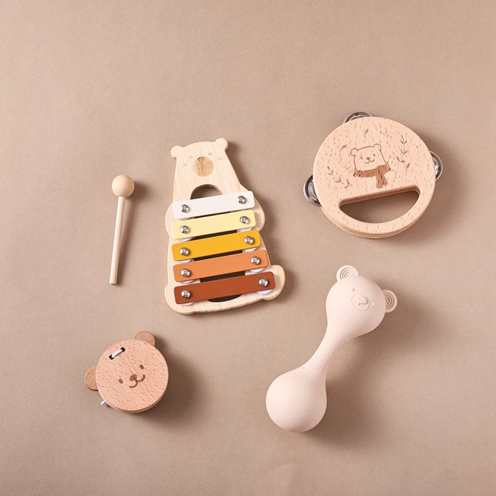 Bear-Themed Baby Musical Instrument Set – 5-Piece Montessori Music Toys