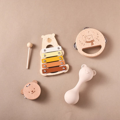 Bear-Themed Baby Musical Instrument Set – 5-Piece Montessori Music Toys