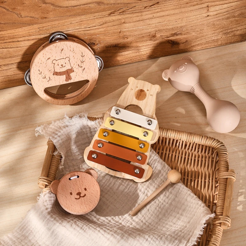 Bear-Themed Baby Musical Instrument Set – 5-Piece Montessori Music Toys