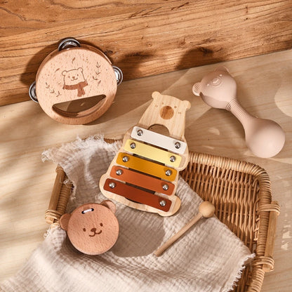 Bear-Themed Baby Musical Instrument Set – 5-Piece Montessori Music Toys