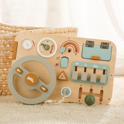 Wooden Car Dashboard Busy Board – Montessori Driving Toy for Toddlers