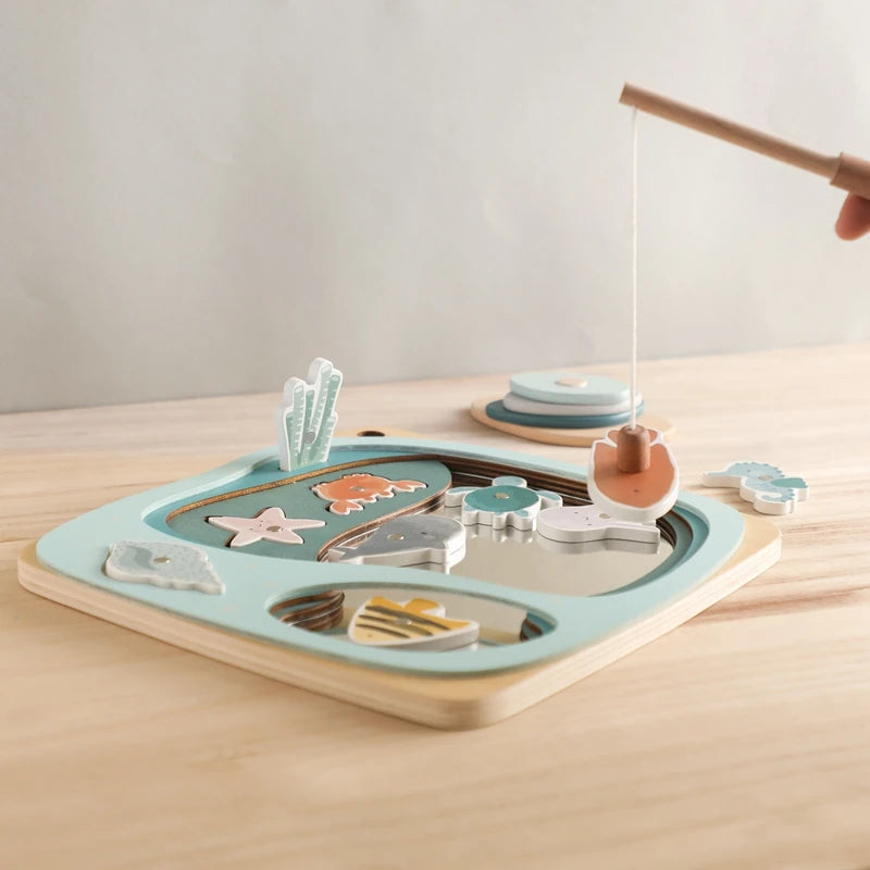 Wooden Montessori Magnetic Fishing Puzzle Toy for Toddlers