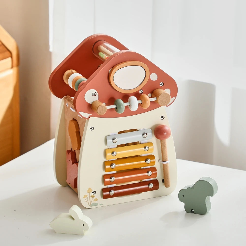 Wooden Mushroom Toy for Toddlers – Montessori Activity Cube