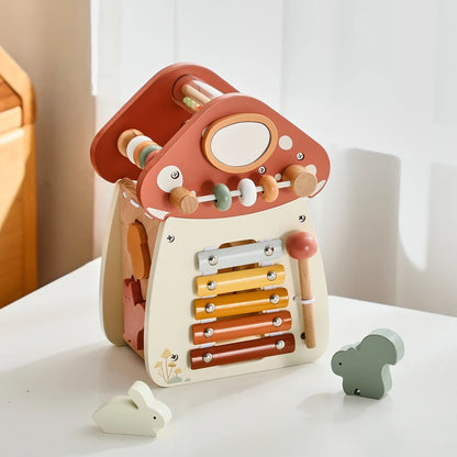 Wooden Mushroom Toy for Toddlers – Montessori Activity Cube