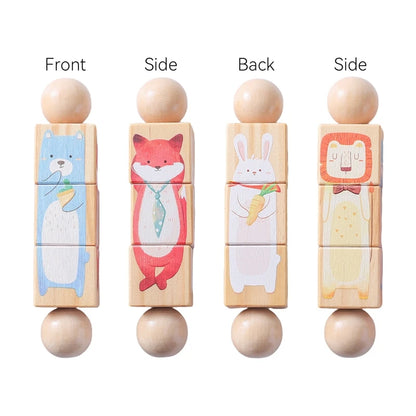 Wooden Rotating Animal Puzzle - Montessori Toddler Matching Toy