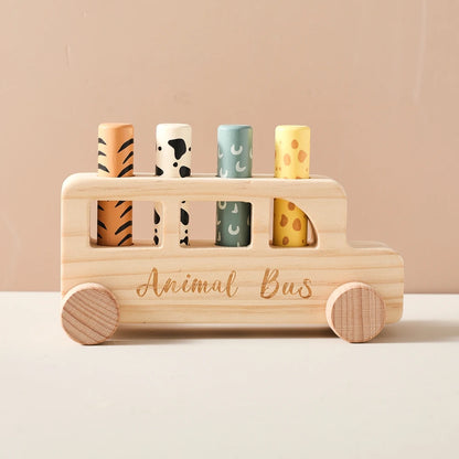 Montessori Wooden Pop-Up Animal Bus Toy