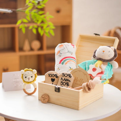 Deluxe Newborn Baby Gift Box – Plush Animal, Swaddle, Rattle & Keepsakes