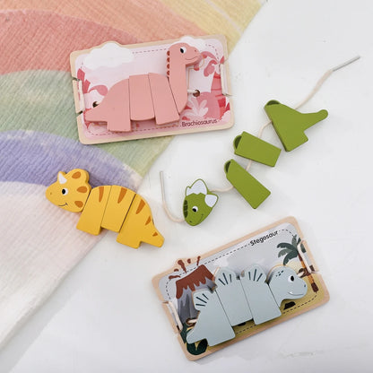 Wooden Dinosaur Lacing Puzzle – Montessori Fine Motor Toy for Toddlers