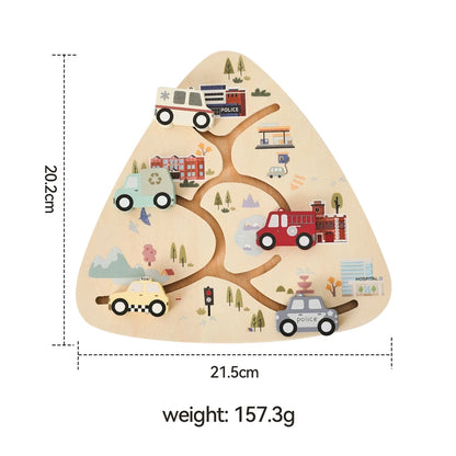 Wooden Vehicle Sliding Puzzle for Toddlers – Educational Montessori Traffic Toy