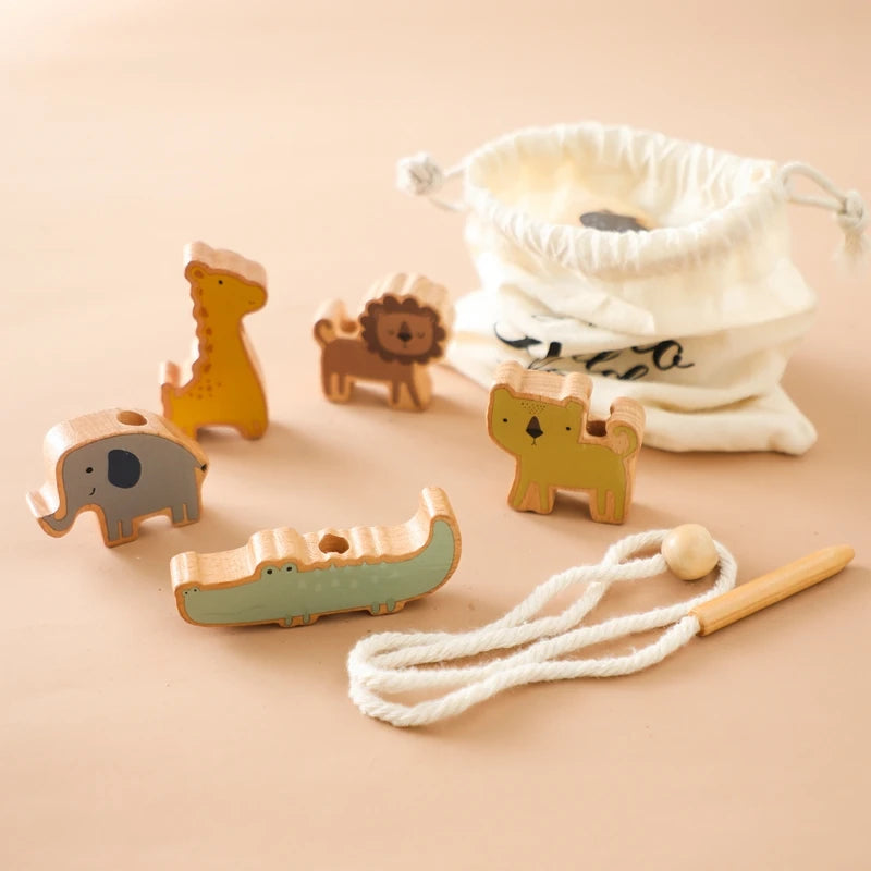 Wooden Animal Lacing Toy for Toddlers - Montessori Fine Motor Skills Activity