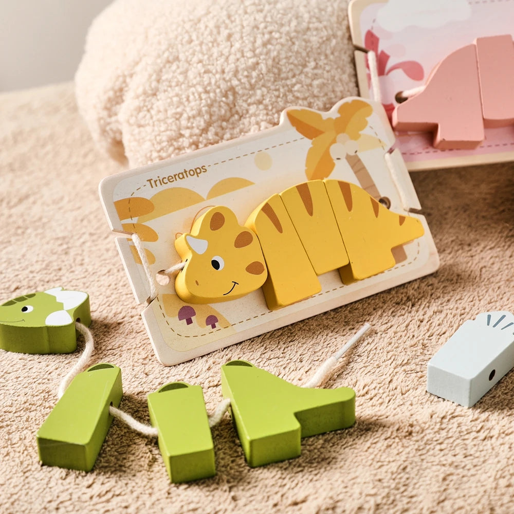 Wooden Dinosaur Lacing Puzzle – Montessori Fine Motor Toy for Toddlers