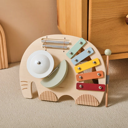 Elephant Wooden Musical Toy – 4-in-1 Montessori Music Board for Toddlers