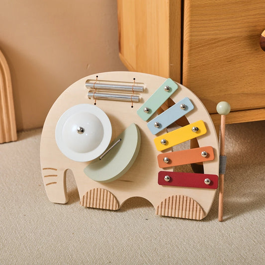 Elephant Wooden Musical Toy – 4-in-1 Montessori Music Board for Toddlers