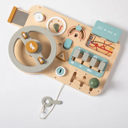 Wooden Car Dashboard Busy Board – Montessori Driving Toy for Toddlers