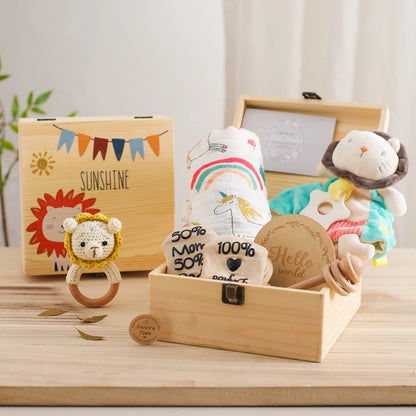 Deluxe Newborn Baby Gift Box – Plush Animal, Swaddle, Rattle & Keepsakes