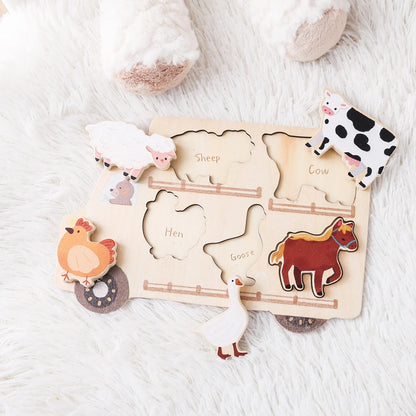 Toddler Learning Puzzle – Chunky Wooden Animal & Vehicle Matching Boards