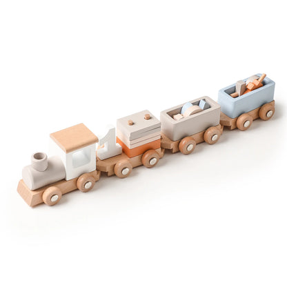 Montessori Wooden Pull Train with Animals – 2-in-1 Stacking & Rolling Toy Set